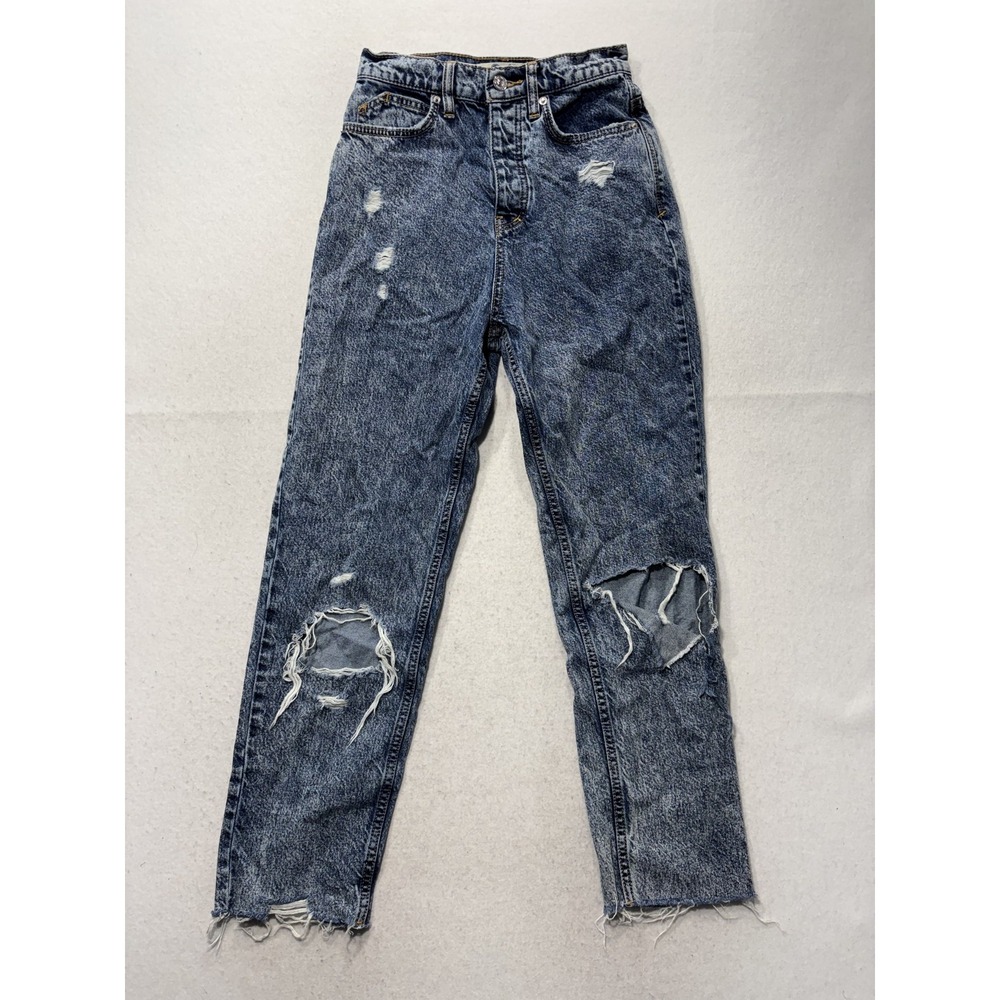 We The Free Mom Jeans Womens 26 Blue Acid Wash High Rise Distressed Crop 26x26